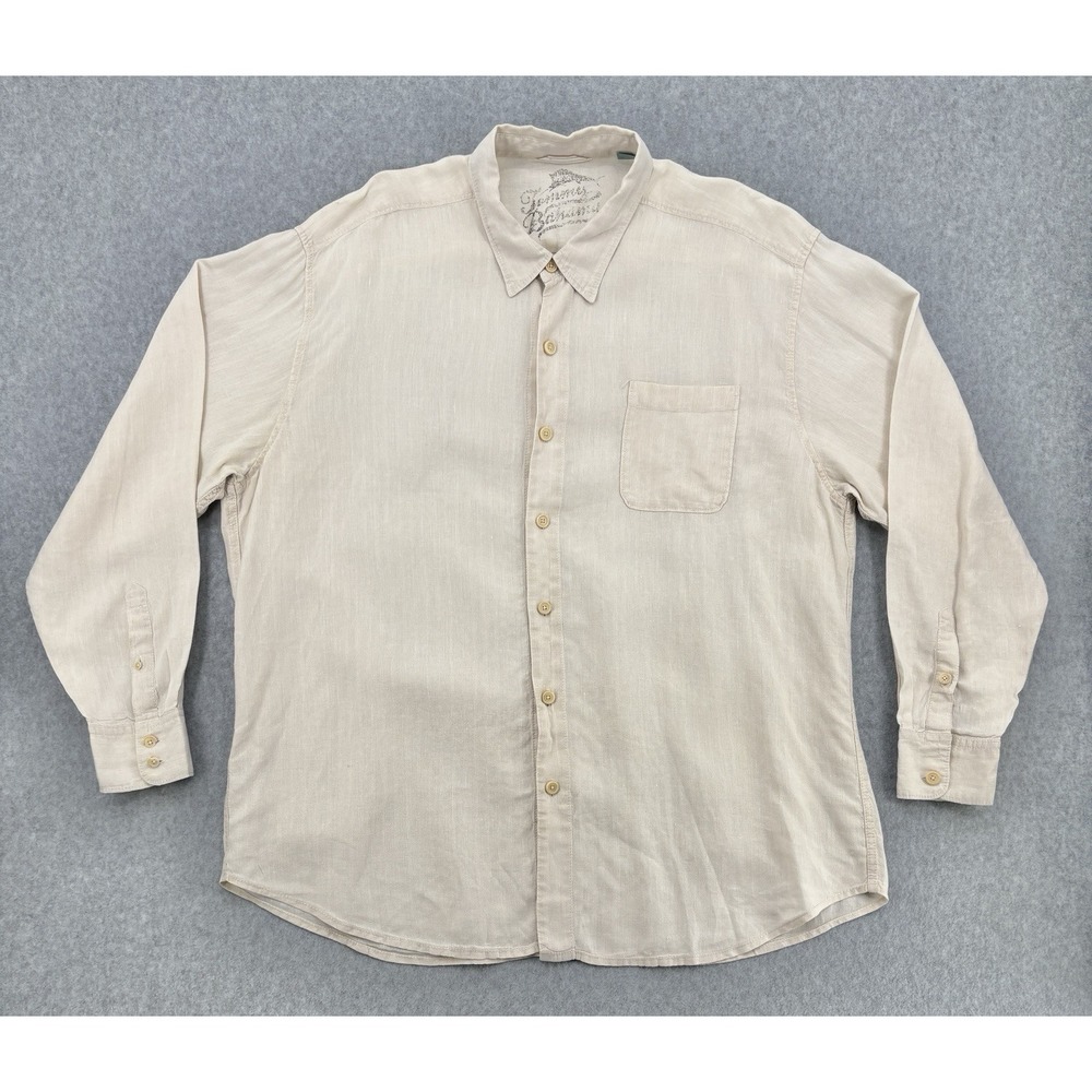 Tommy Bahama 100% Linen Button‎ Up Shirt Men's XXL Beige Long Sleeve